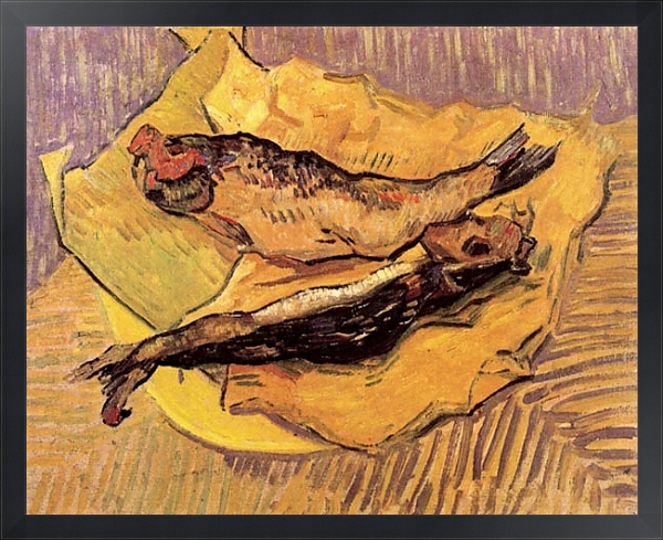 Постер Натюрморт: копченая селедка на куске желтой бумаги с типом исполнения На холсте в раме в багетной раме 1727.8010