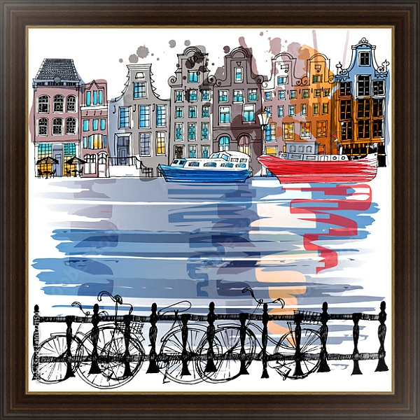 Постер Улица с каналом в Амстердаме с типом исполнения На холсте в раме в багетной раме 1.023.151
