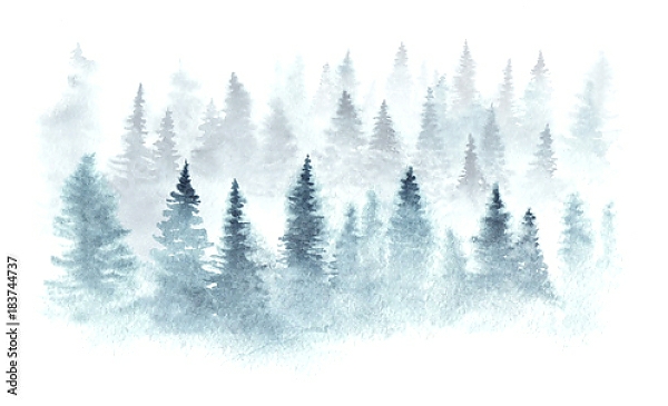 Постер Зимний лес в тумане с типом исполнения На холсте без рамы