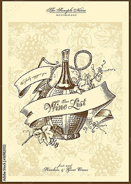Постер Серия меню: список вин с типом исполнения На холсте без рамы