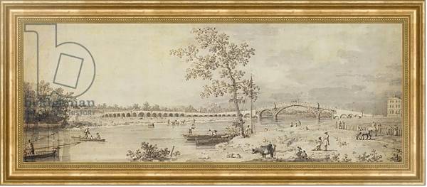 Постер Old Walton Bridge seen from the Middlesex Shore, 1755 с типом исполнения На холсте в раме в багетной раме NA033.1.051