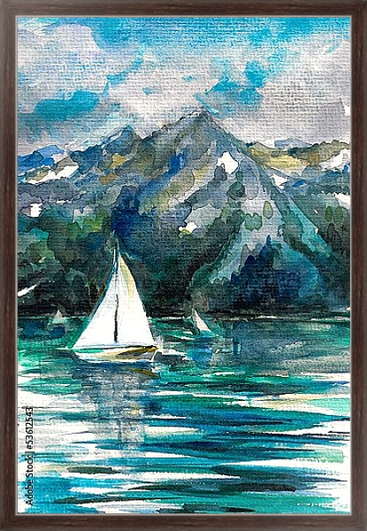 Постер Белый парус на озере с типом исполнения На холсте в раме в багетной раме 221-02