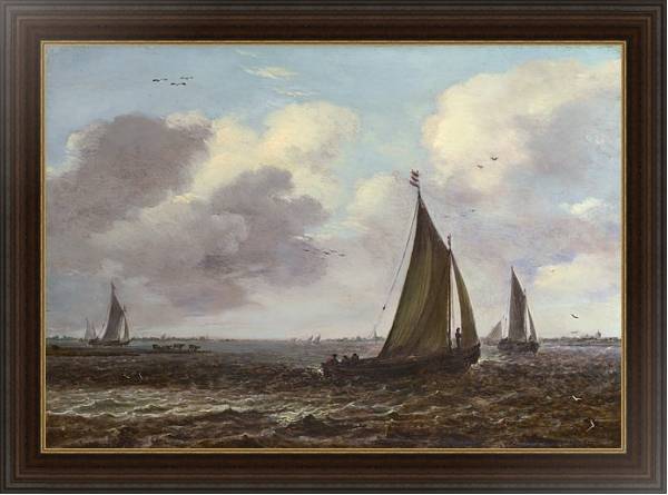 Постер Весельные корабли на ветренной реке с типом исполнения На холсте в раме в багетной раме 1.023.151