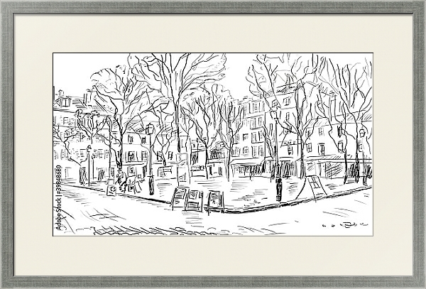 Постер Париж в Ч/Б рисунках #27 с типом исполнения Под стеклом в багетной раме 1727.2510