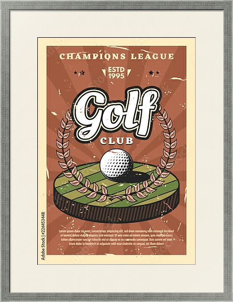 Постер Чемпионат мира по гольфу, ретро плакат с типом исполнения Под стеклом в багетной раме 1727.2510