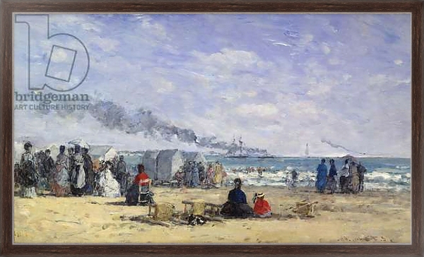 Постер The Beach at Trouville at Bathing Time; La Plage de Trouville a l'Heure du Bain, 1868 с типом исполнения На холсте в раме в багетной раме 221-02