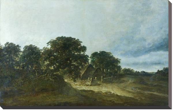 Постер Пейзаж с деревьями, домами и дорогой 2 с типом исполнения На холсте без рамы