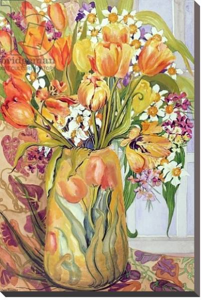 Постер Tulips and Narcissi in an Art Nouveau Vase с типом исполнения На холсте без рамы