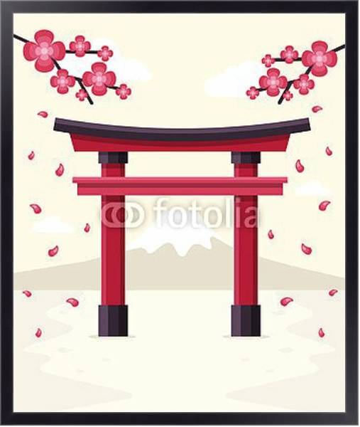 Постер Японские ворота Тории на фоне горы Фудзи с типом исполнения На холсте в раме в багетной раме 221-01