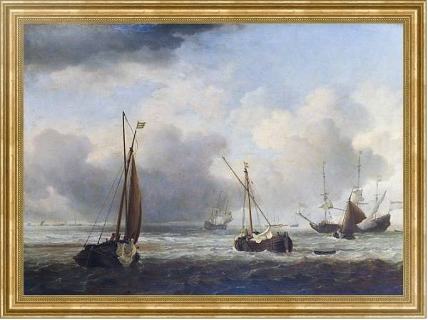 Постер Голландские корабли и малые лодки у берега с типом исполнения На холсте в раме в багетной раме NA033.1.051