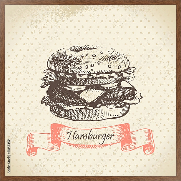 Постер Иллюстрация с гамбургером с типом исполнения На холсте в раме в багетной раме 1727.4310