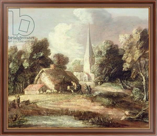 Постер Landscape with a Church, Cottage, Villagers and Animals, c.1771-2 с типом исполнения На холсте в раме в багетной раме 35-M719P-83