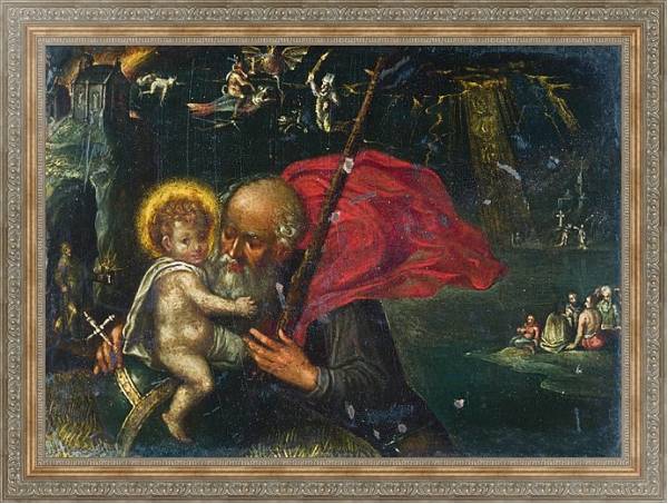 Постер Святой Христофор, несущий невинного младенца с типом исполнения На холсте в раме в багетной раме 484.M48.310