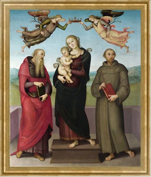 Постер Дева Мария с младенцем и Святыми Жеромом и Франсисом с типом исполнения На холсте в раме в багетной раме NA033.1.051