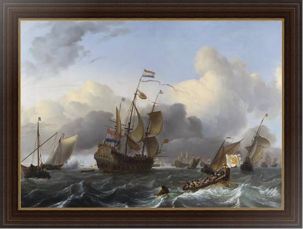 Постер The Eendracht and a Fleet of Dutch Men-of-war с типом исполнения На холсте в раме в багетной раме 1.023.151