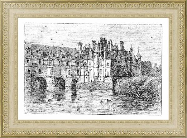 Постер Chenonceau Castle vintage engraving с типом исполнения Акварель в раме в багетной раме 484.M48.725