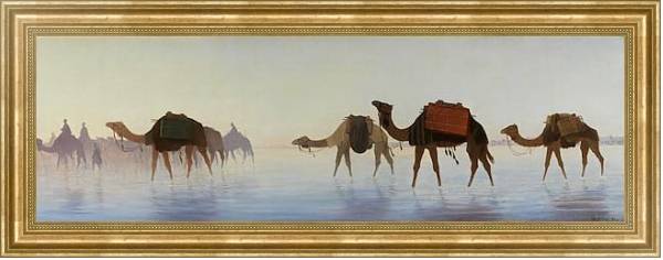 Постер Верблюды, пересекающие воду с типом исполнения На холсте в раме в багетной раме NA033.1.051