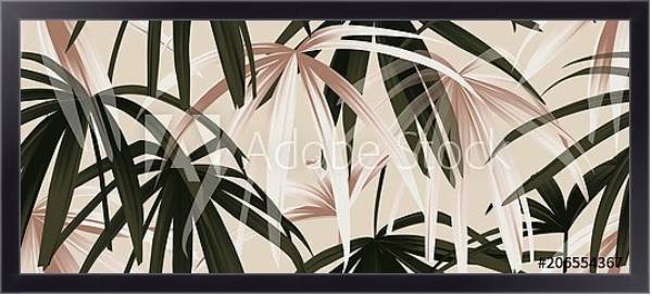Постер Черные и золотые пальмовые листья на розовом фоне с типом исполнения На холсте в раме в багетной раме 221-01