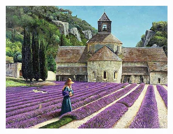 Постер Lavender Picker, Abbaye Senanque, Provence с типом исполнения На холсте в раме в багетной раме 221-03