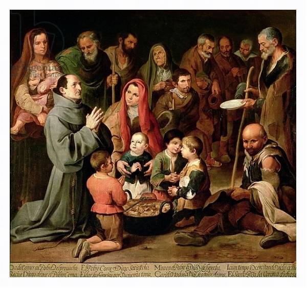 Постер St. Diego of Alcala Giving Food to the Poor, 1645-46 с типом исполнения На холсте в раме в багетной раме 221-03