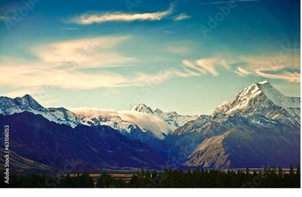Постер Новая Зеландия, горы Кука с типом исполнения На холсте без рамы