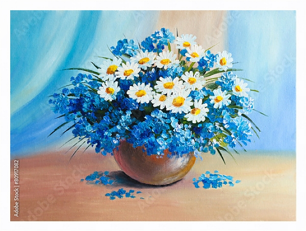 Постер Букет голубых весенних цветов в горшочке с типом исполнения На холсте в раме в багетной раме 221-03