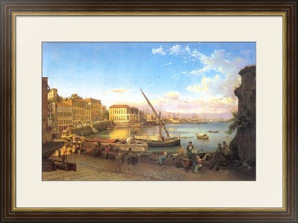 Постер Набережная Санта Лючия в Неаполе. 1820-е с типом исполнения Под стеклом в багетной раме 1.023.036
