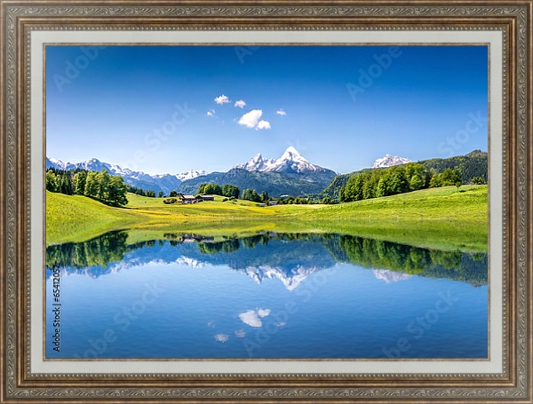 Постер Швейцария. Альпийское горное озеро №2 с типом исполнения На холсте в раме в багетной раме 595.M52.330