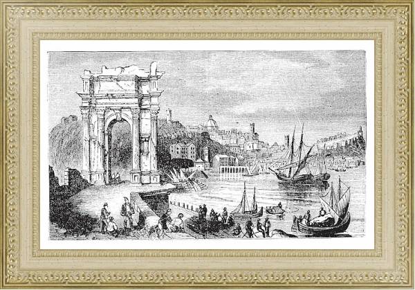 Постер Ancona and the Arches of Trajan, Italy. Scene from 1890, old vintage illustration. с типом исполнения Акварель в раме в багетной раме 484.M48.725