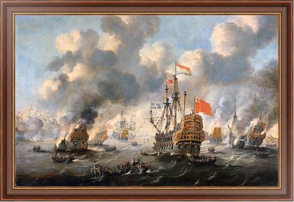 Постер The Dutch burn down the English fleet before Chatham с типом исполнения На холсте в раме в багетной раме 35-M719P-83
