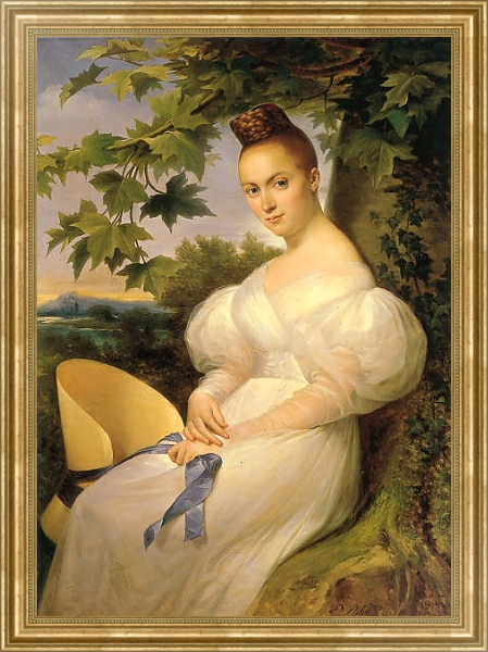 Постер Портрет женщины, сидящей рядом с деревом с типом исполнения На холсте в раме в багетной раме NA033.1.051