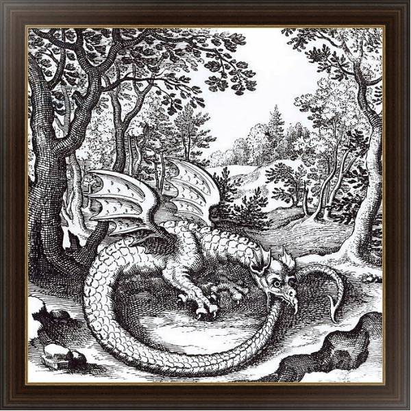 Постер A Dragon in the Forest, from 'Musaeum Hermeticum Reformatum' by Basil Valentine, 1678 с типом исполнения На холсте в раме в багетной раме 1.023.151