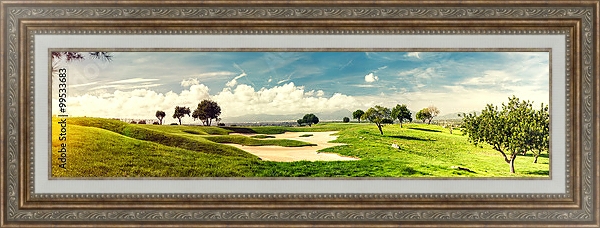Постер Зеленые поля для гольфа с типом исполнения На холсте в раме в багетной раме 595.M52.330