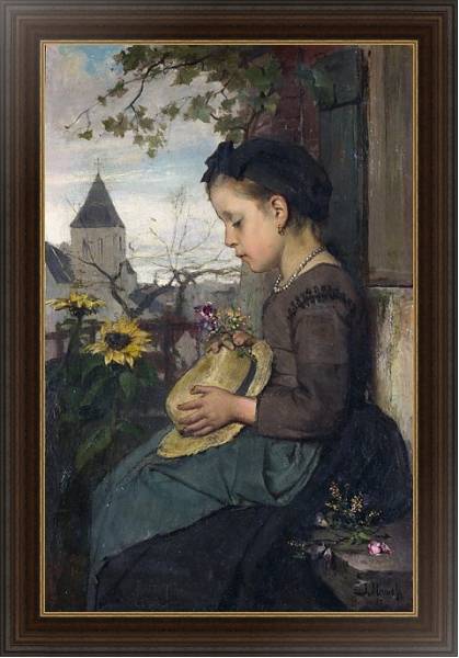 Постер Девочка, сидящая у дома с типом исполнения На холсте в раме в багетной раме 1.023.151