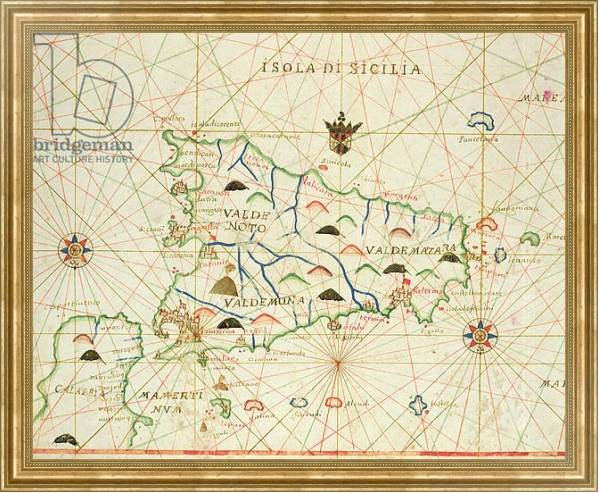 Постер Sicily and the Straits of Messina, from a nautical atlas, 1646 с типом исполнения На холсте в раме в багетной раме NA033.1.051