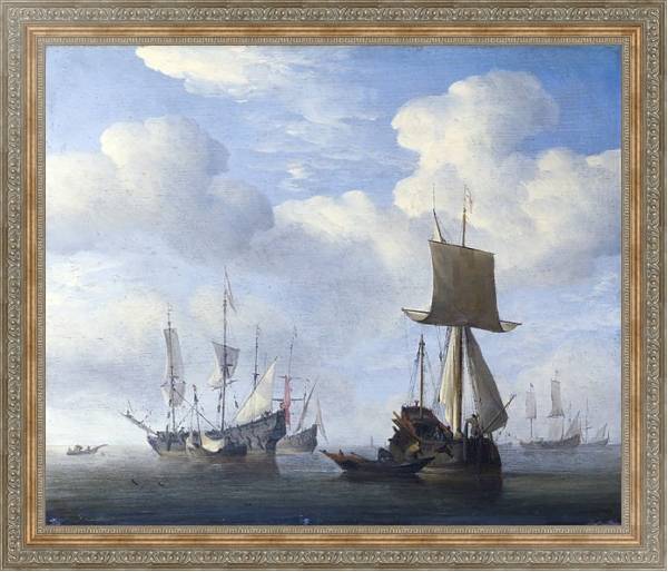 Постер Английский и голландский корабль на приколе с типом исполнения На холсте в раме в багетной раме 484.M48.310
