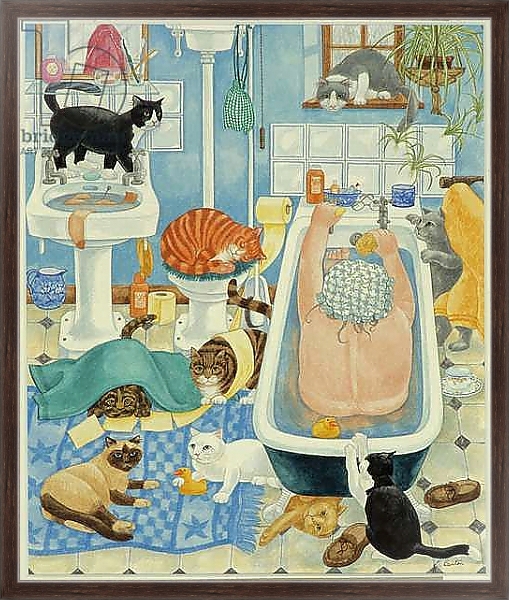 Постер Grandma and 10 cats in the bathroom с типом исполнения На холсте в раме в багетной раме 221-02
