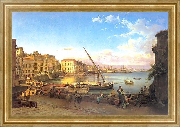 Постер Набережная Санта Лючия в Неаполе. 1820-е с типом исполнения На холсте в раме в багетной раме NA033.1.051