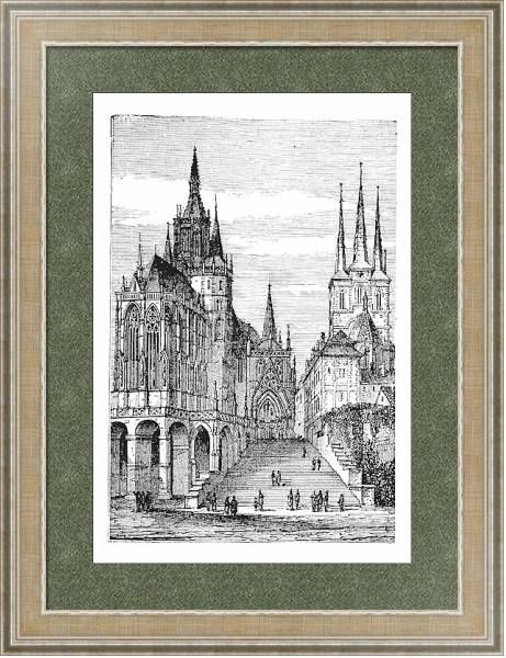 Постер Erfurt Cathedral in Thuringia, Germany, vintage engraving с типом исполнения Акварель в раме в багетной раме 485.M40.584
