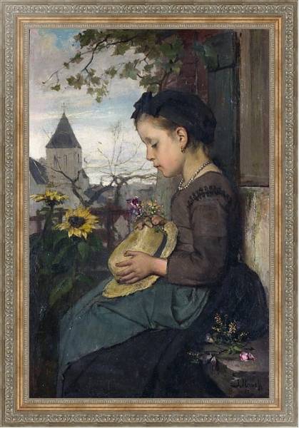 Постер Девочка, сидящая у дома с типом исполнения На холсте в раме в багетной раме 484.M48.310