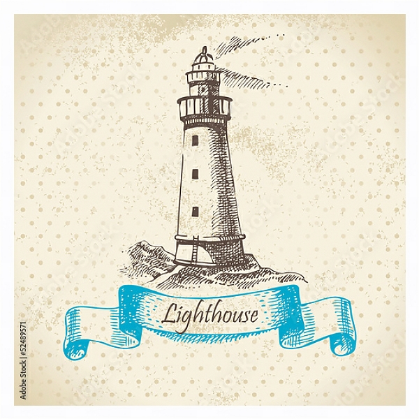 Постер Иллюстрация с маяком с типом исполнения На холсте в раме в багетной раме 221-03