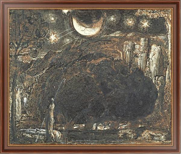 Постер A Shepherd and his Flock under the Moon and Stars, c.1827 с типом исполнения На холсте в раме в багетной раме 35-M719P-83