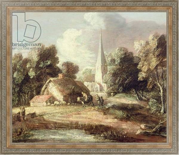 Постер Landscape with a Church, Cottage, Villagers and Animals, c.1771-2 с типом исполнения На холсте в раме в багетной раме 484.M48.310