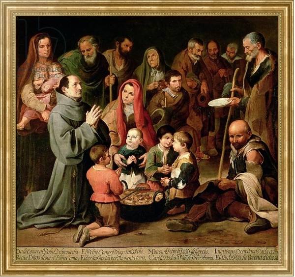 Постер St. Diego of Alcala Giving Food to the Poor, 1645-46 с типом исполнения На холсте в раме в багетной раме NA033.1.051