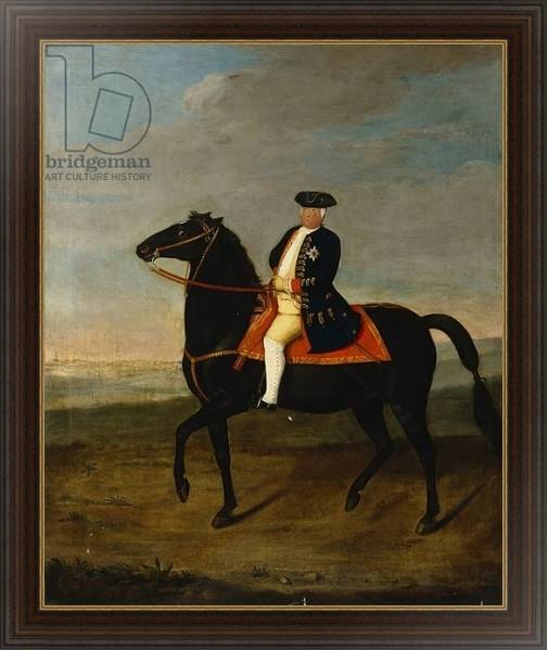 Постер King Frederick William I on Horseback with Potsdam in the background, c.1735 с типом исполнения На холсте в раме в багетной раме 1.023.151