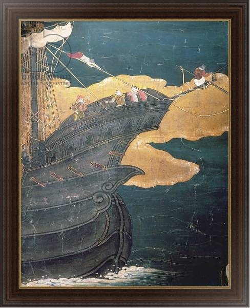 Постер The Arrival of the Portuguese in Japan, detail of ship's prow, from a Namban Byobu screen, 1594-1618 с типом исполнения На холсте в раме в багетной раме 1.023.151
