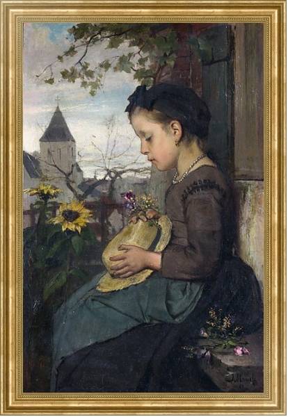 Постер Девочка, сидящая у дома с типом исполнения На холсте в раме в багетной раме NA033.1.051