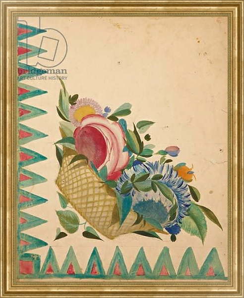 Постер Textile design with basket of flowers, с типом исполнения На холсте в раме в багетной раме NA033.1.051