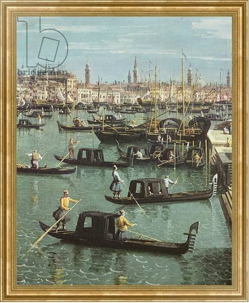 Постер Gondoliers near the Entrance to the Grand Canal and the church of Santa Maria della Salute, Venice с типом исполнения На холсте в раме в багетной раме NA033.1.051