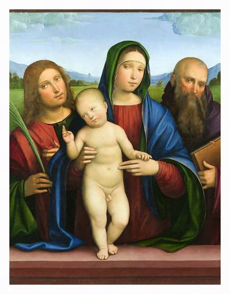 Постер Дева Мария с младенцем и двумя Ангелами 1 с типом исполнения На холсте в раме в багетной раме 221-03